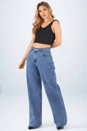 Calça wide leg marmorizada